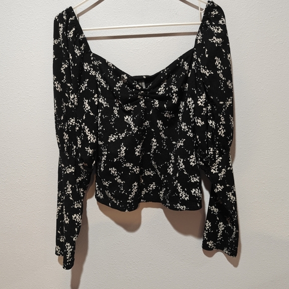 Anthropologie Floral Sweetheart Top Large Blouse Cropped Puffer Sleeves Boho - Picture 4 of 8